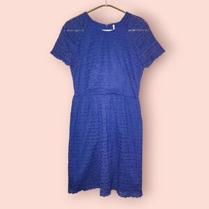 Free People Candy Woven Lace Baby Doll Dress Royal Blue Mini Dress Cotton/Nylon